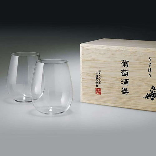 《うすはり》葡萄酒器ボルドー 木箱入 2個セット｜松徳硝子