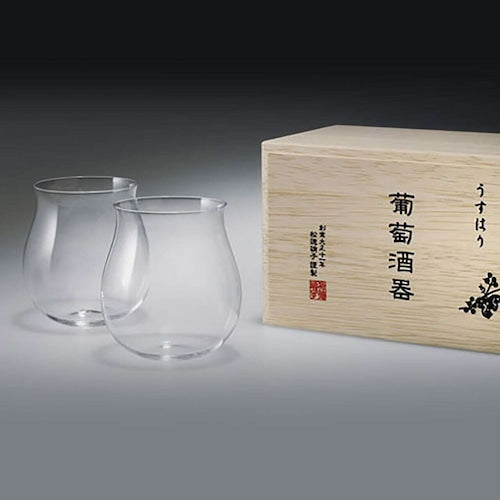 《うすはり》葡萄酒器ブルゴーニュ 木箱入 2個セット｜松徳硝子