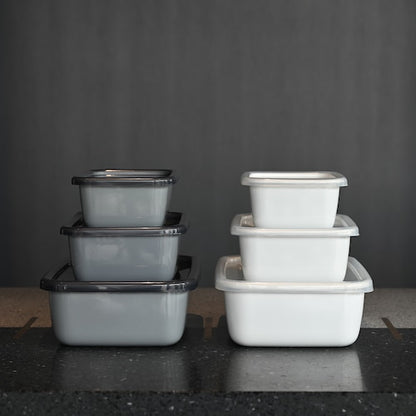 《琺瑯の保存容器（蓋付）/グレイ》＋Gray レクタングル深型Ｌシール蓋付| 野田琺瑯