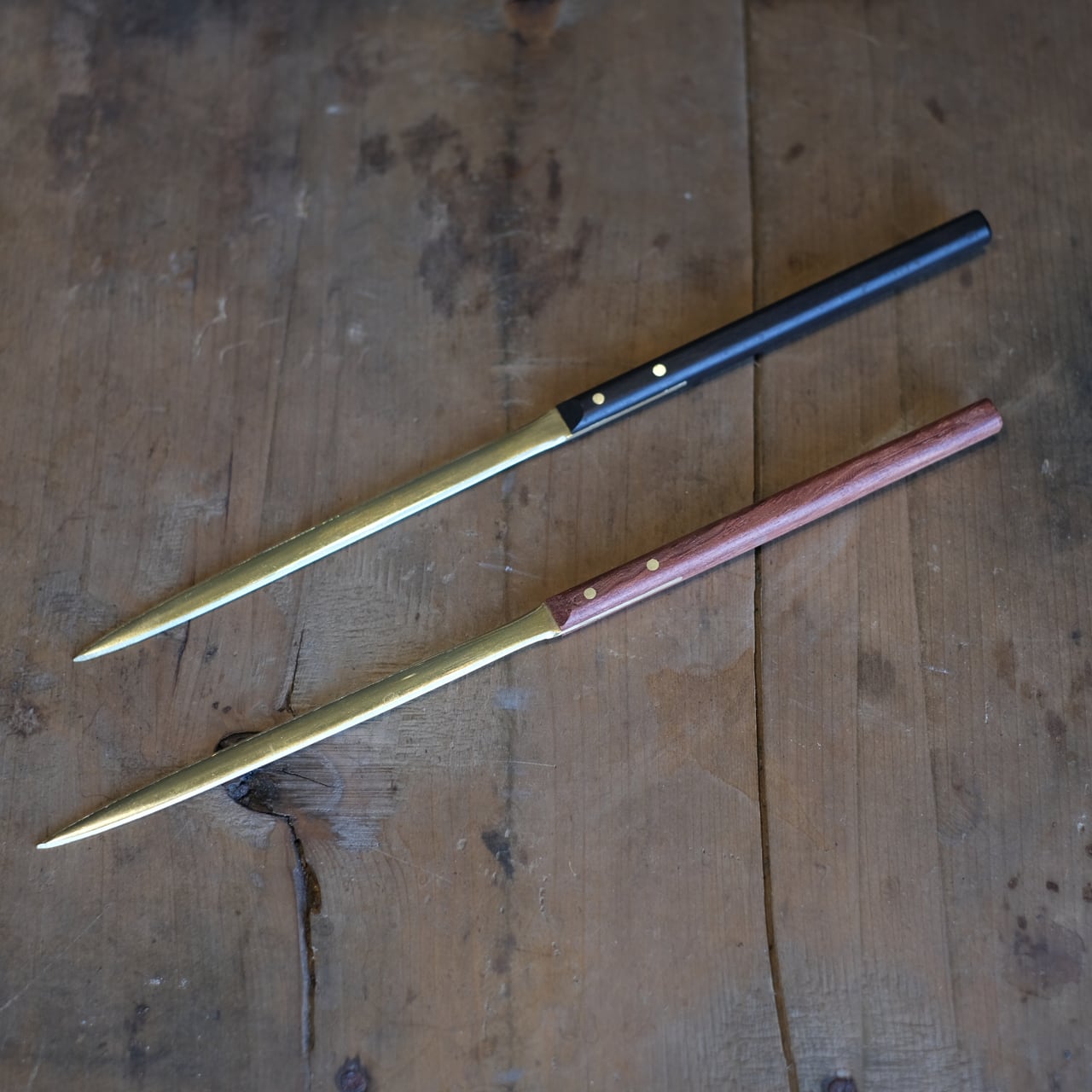 《真鍮のペーパーナイフ（柄：黒檀／ビブンガ》Paper knife 黒／茶 | Lue -handcraft