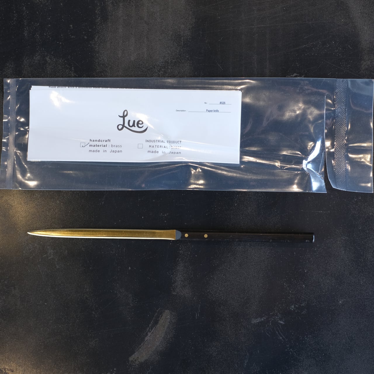 《真鍮のペーパーナイフ（柄：黒檀／ビブンガ》Paper knife 黒／茶 | Lue -handcraft