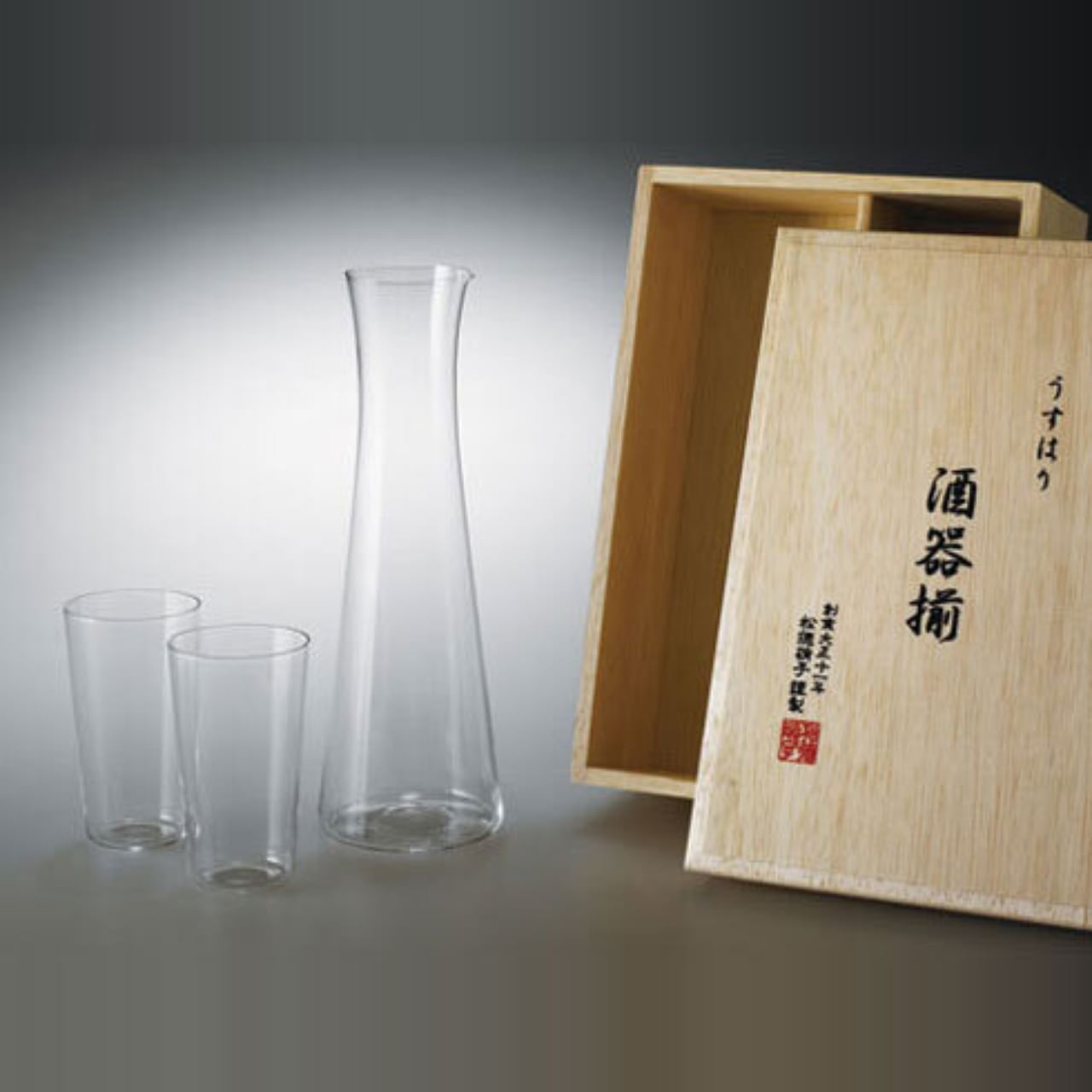 《うすはり》酒器揃木箱入（タンブラーSS×２個、酒注ぎ×１個セット）| 松徳硝子