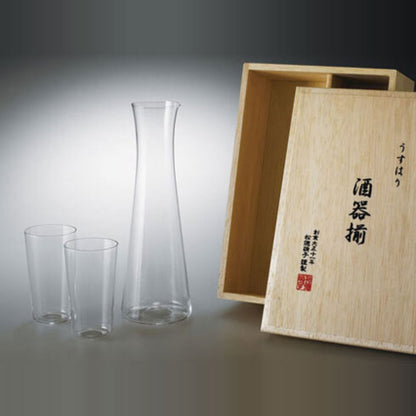 《うすはり》酒器揃木箱入（タンブラーSS×２個、酒注ぎ×１個セット）| 松徳硝子