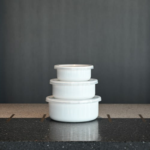 《琺瑯の保存容器（蓋付）/白》ラウンド 12cm| 野田琺瑯