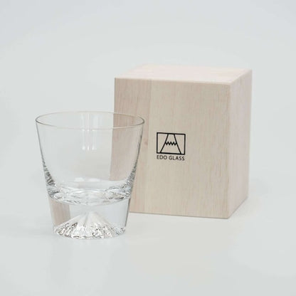 《グラス底に富士山をデザインした江戸硝子のロックグラス》富士山グラス・ロックグラス（270ml）木箱入り| 田島硝子